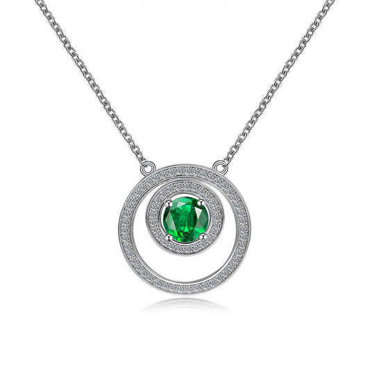 White Gold Infinite Style Double Circle Halo Emerald Chain
