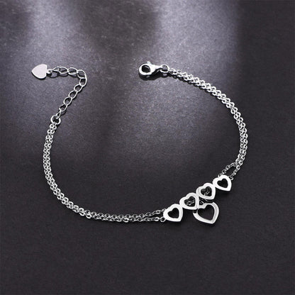 White Gold Double Layer Hollow Heart Shape Adjustable Bracelet