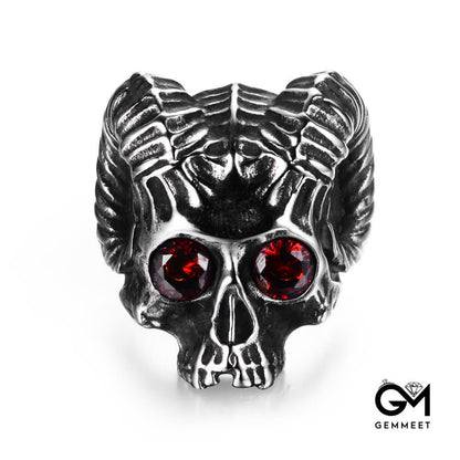 Retro Punk Skull Red Zircon Eye Ring