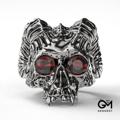 Retro Punk Skull Red Zircon Eye Ring