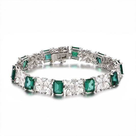 Sterling Silver Emerald Gem Retro Bracelet with Iris Stones