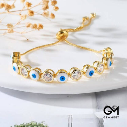 White Zircon Evil Eye Adjustable Bracelet