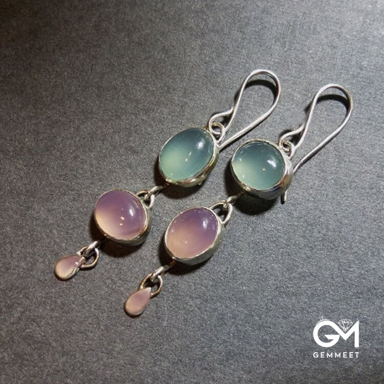 Pink And Green Cat's Eye Stone Witch Earrings