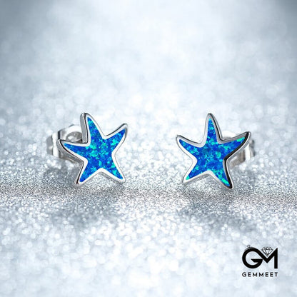 Blue Opal Starfish Earrings