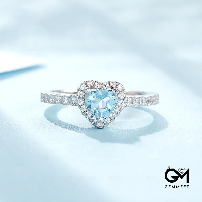 Simple Aquamarine Heart Zircon Ring