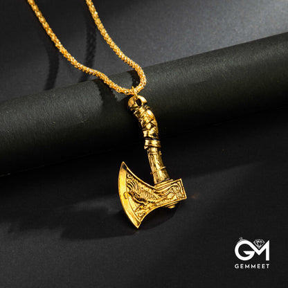 Double-sided Odin Keltron Raven Axe Necklace