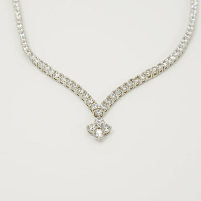 White Gold S925 Tennis Style Heart Line Full Stones Necklace