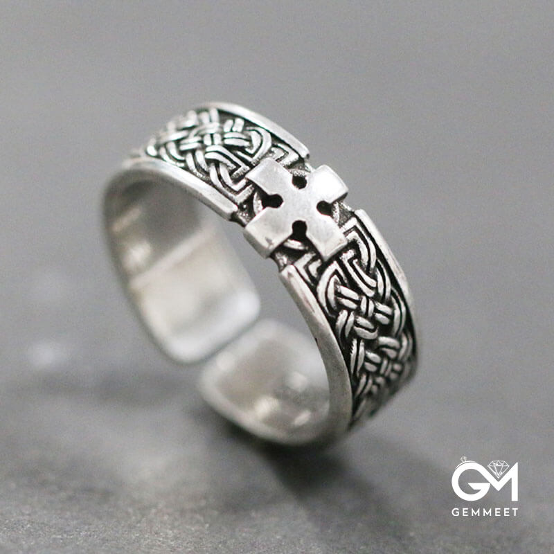 Retro Men's Quad Celtic Knot Cross Ring