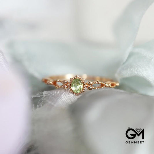 Olivine Hollow Smile Zircon Adjustable Gold Plated Ring