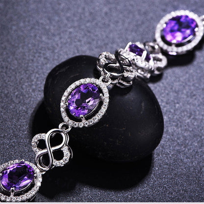 White Gold Flower Shape Olive Amethyst Stones Bracelet