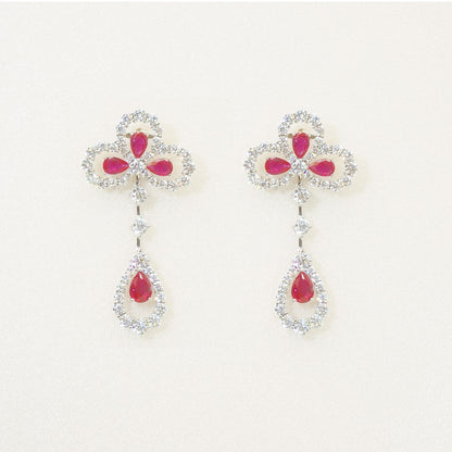 White Gold Ruby Iris Shape Hollow Drop Earrings