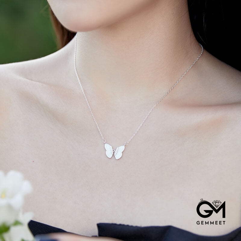 S925 Sterling Silver Butterfly Simple Inlaid Zircon Necklace