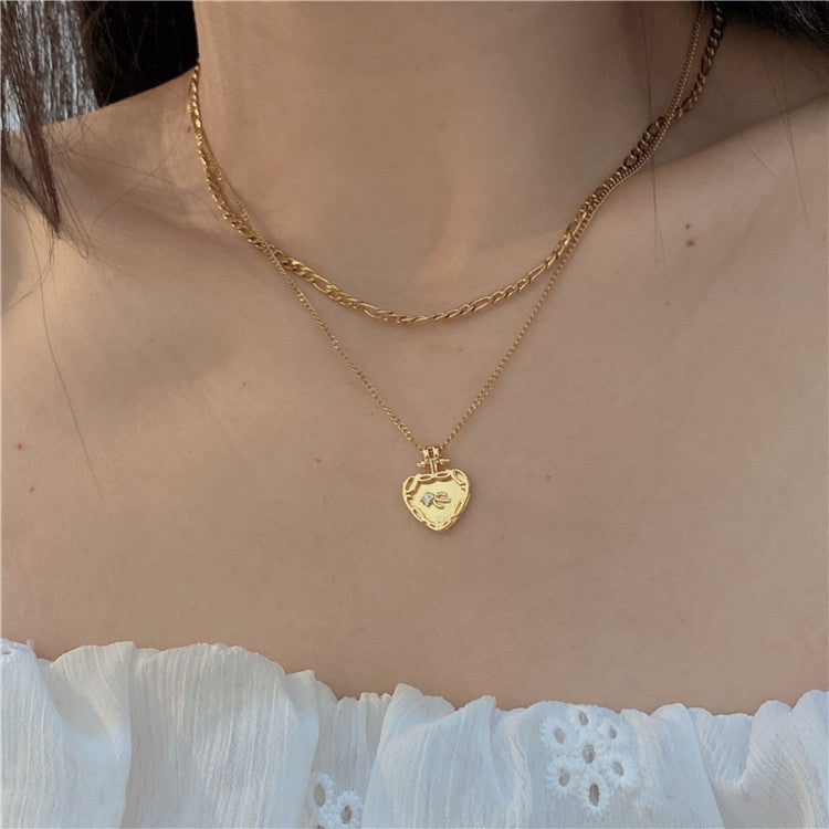 Golden Heart Shape Flower Totem Pendant Necklace