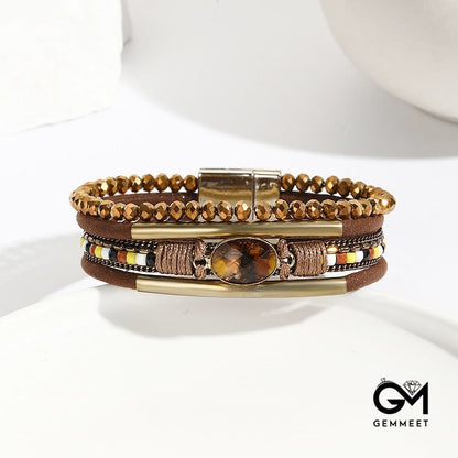 Natural Crystal Acrylic Leather Magnetic Bracelet