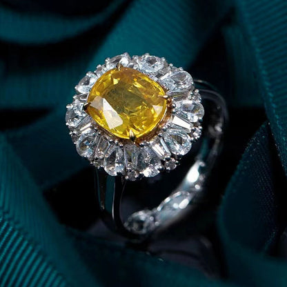 White Gold Emerald Cut Stones Yellow Gem Halo Ring