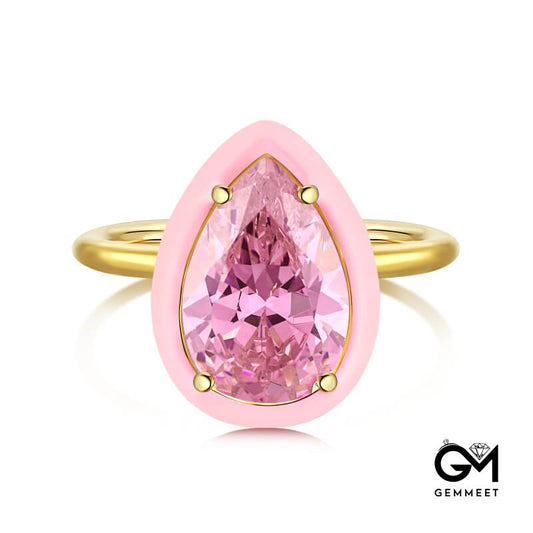 S925 Sterling Silver Pink Drip Ring