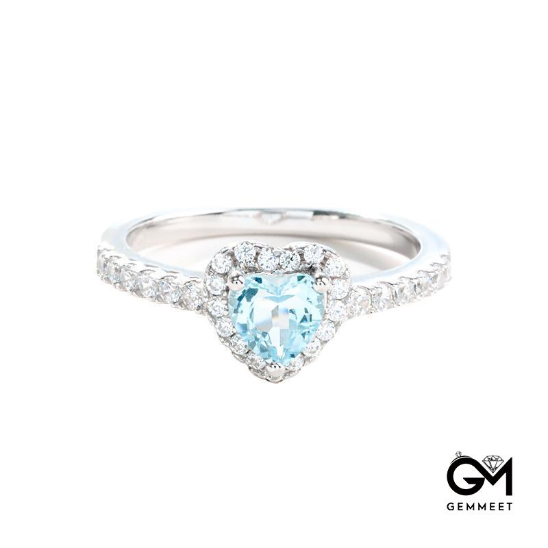 Simple Aquamarine Heart Zircon Ring