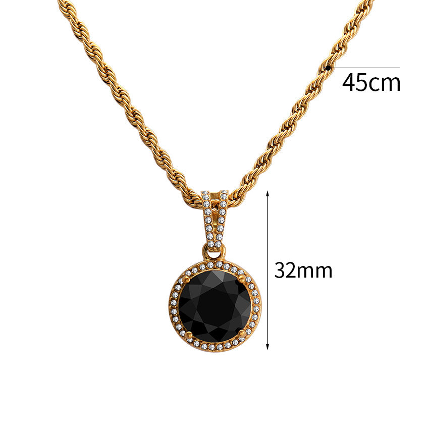 Retro Black Stone Halo Pendant Necklace