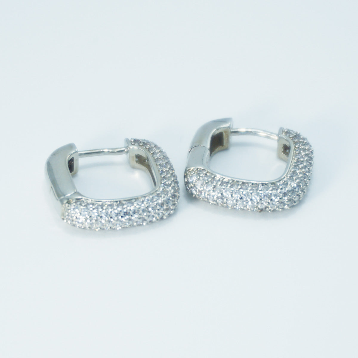 White Gold Full Stones Square Hoop Earrings