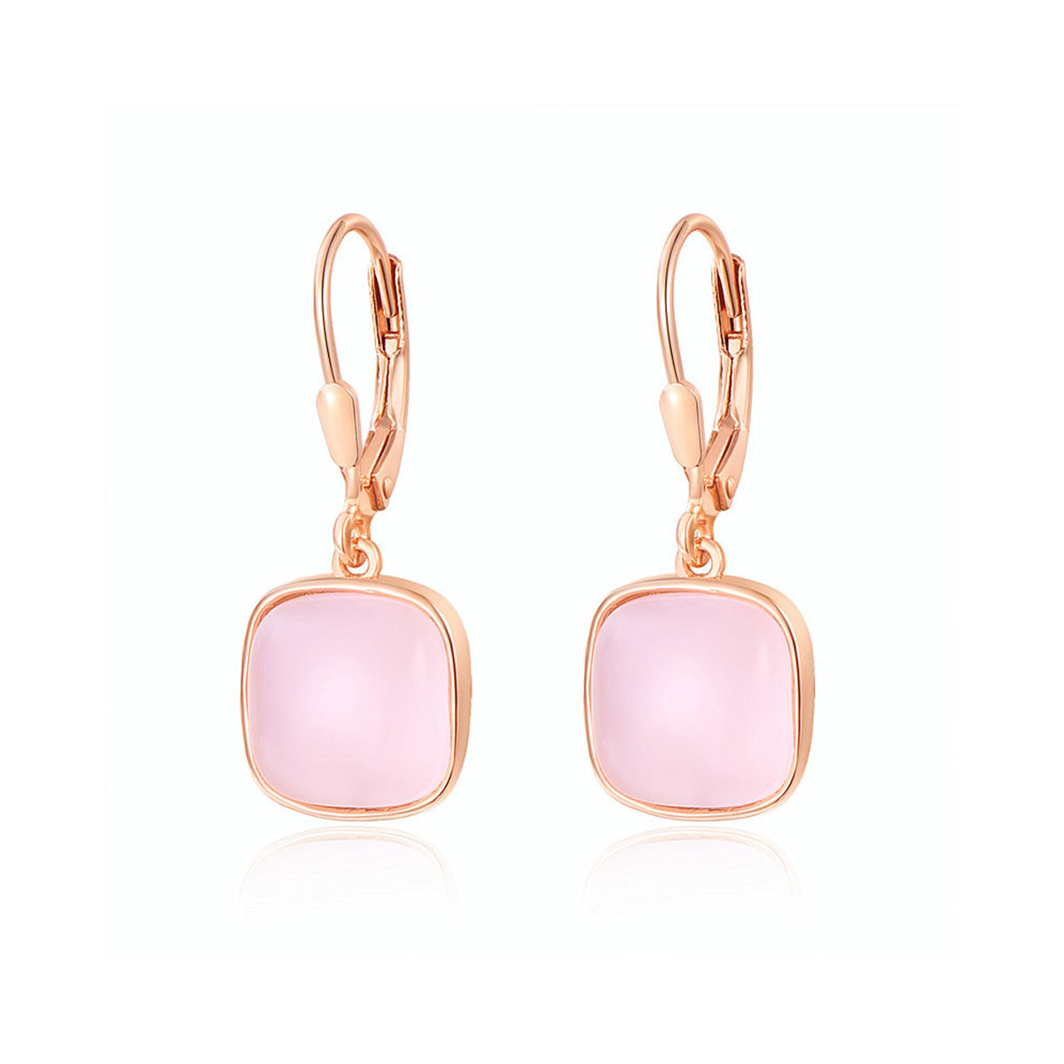 Rose Gold Square Pink Gem Dangle Earrings