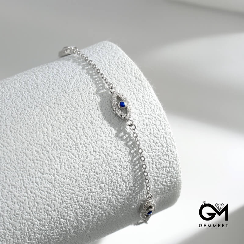 S925 Sterling Silver White Blue Zircon Devil's Eye Bracelet