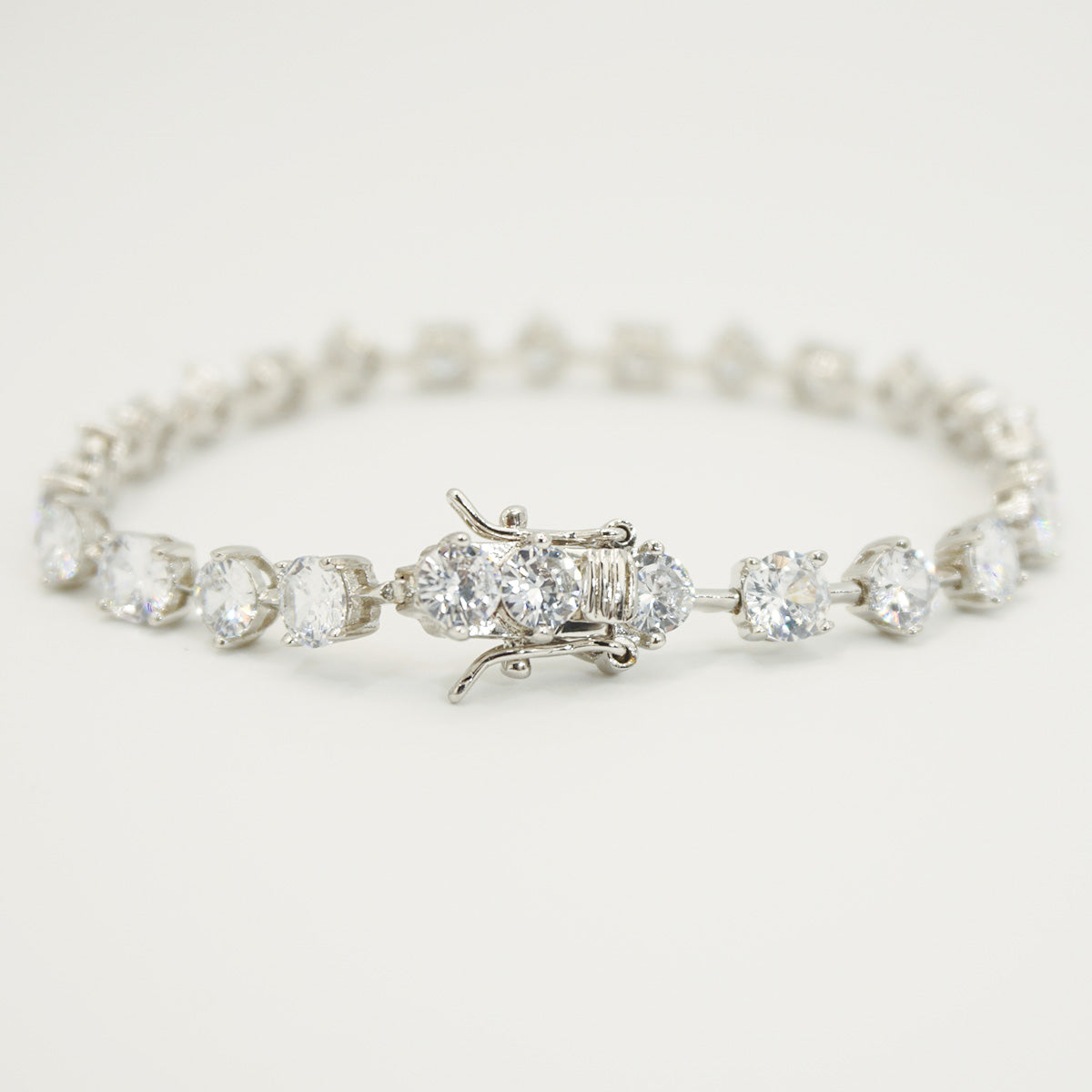 White Gold Round & Square Cut Full Stones Plain Bracelet