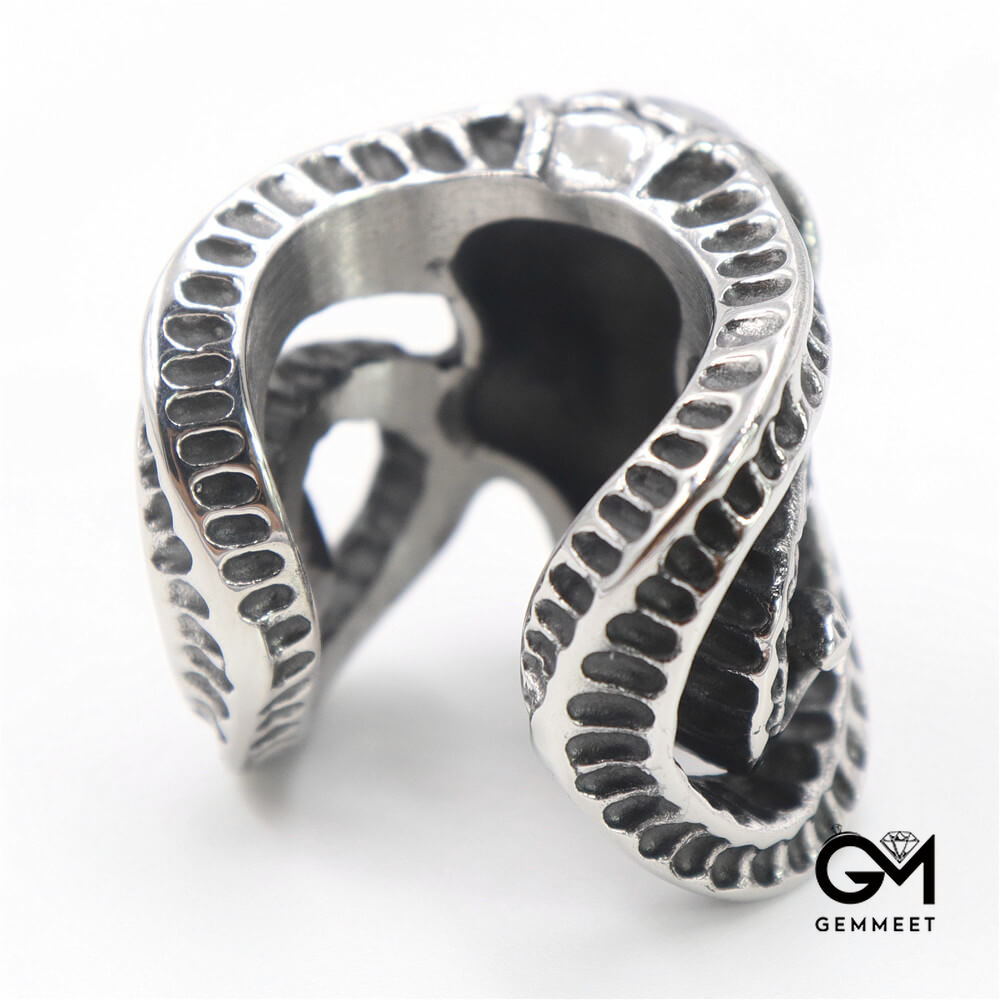 Stainless Steel Sheep Head Large Horn Skull Ring for Men