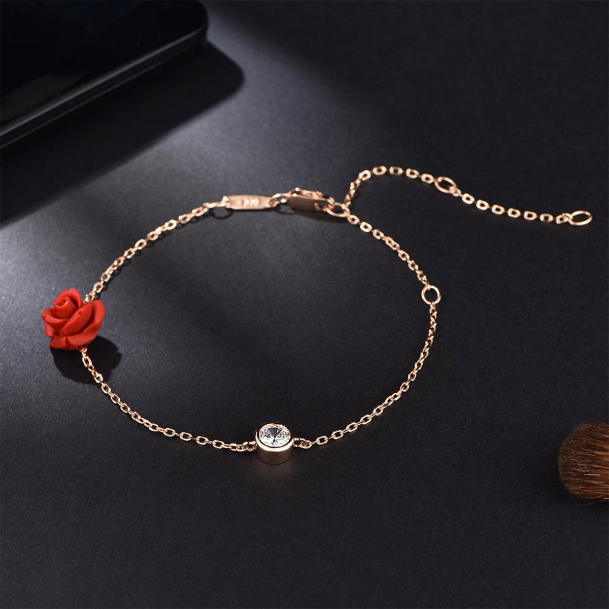 Rose Gold Rose Gypsy Setting Stone Adjustable Anklet