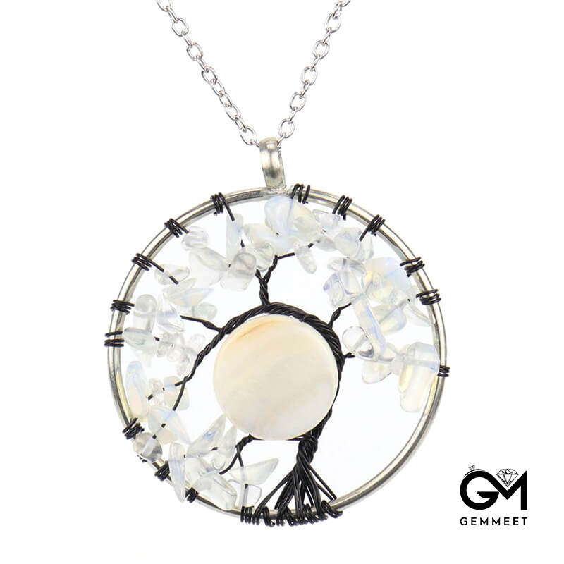 Shell Curved Crystal Tree of Life Necklace