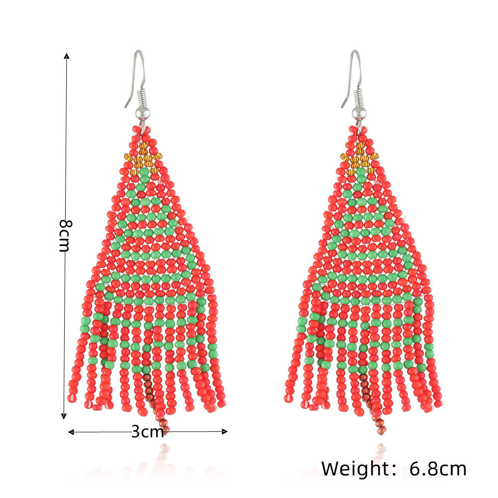 Christmas Tassel Earrings Handwoven Christmas Tree Santa Claus Bead Earrings