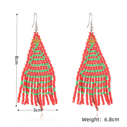 Christmas Tassel Earrings Handwoven Christmas Tree Santa Claus Bead Earrings