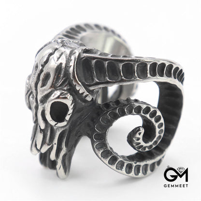 Stainless Steel Sheep Head Large Horn Skull Ring for Men