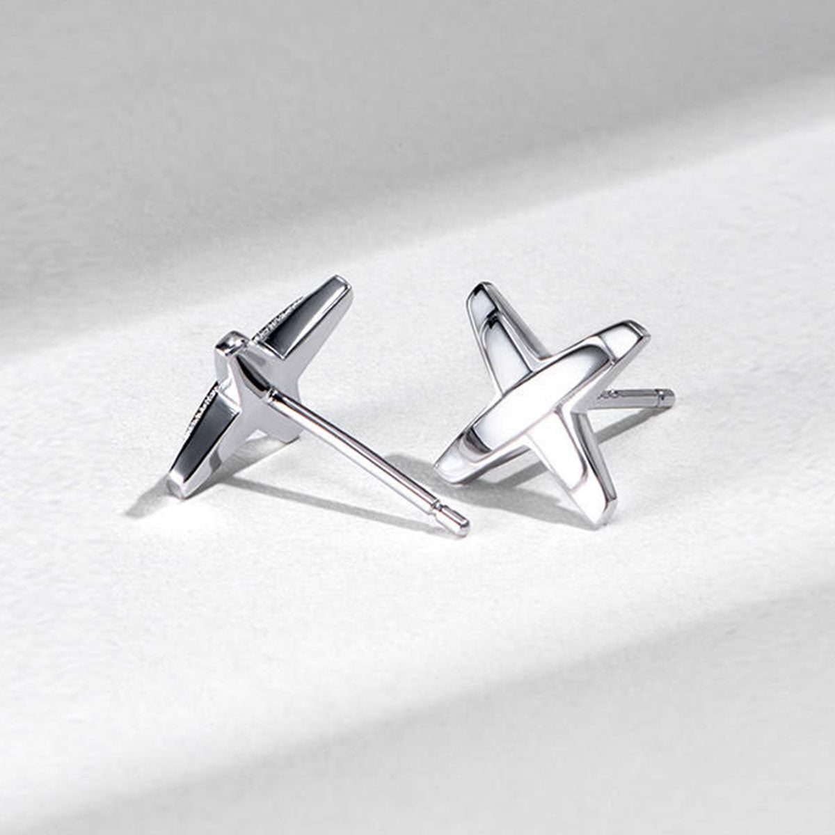 White Gold Cross Darts Stud Earrings