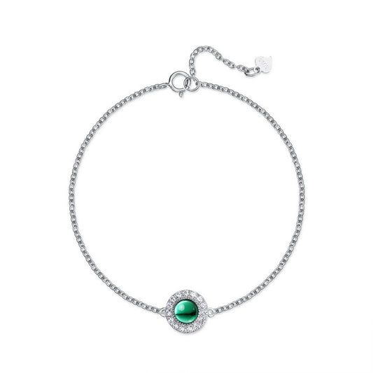 White Gold Full Stones Round Cut Emerald Gem Adjustable Bracelet