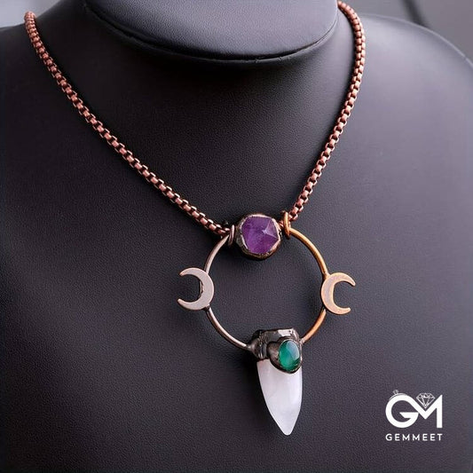 Bullet Clear Crystal Double Moon Gemstone Necklace