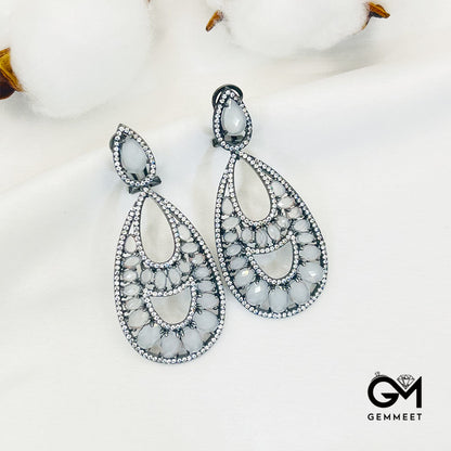 Pear-Shaped Center Hollow White Stone Pendant Earrings