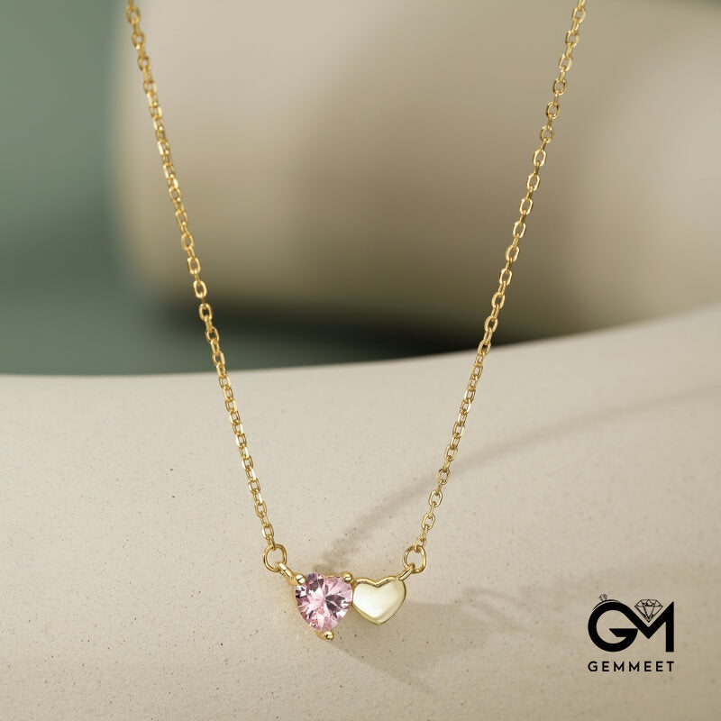 S925 Sterling Silver Pink Zircon Love Thin Necklace