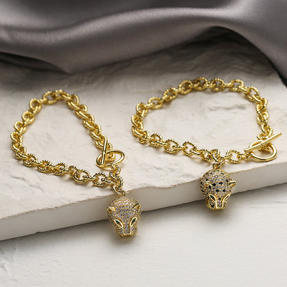 Golden Full Stones Leopard Head Bracelet