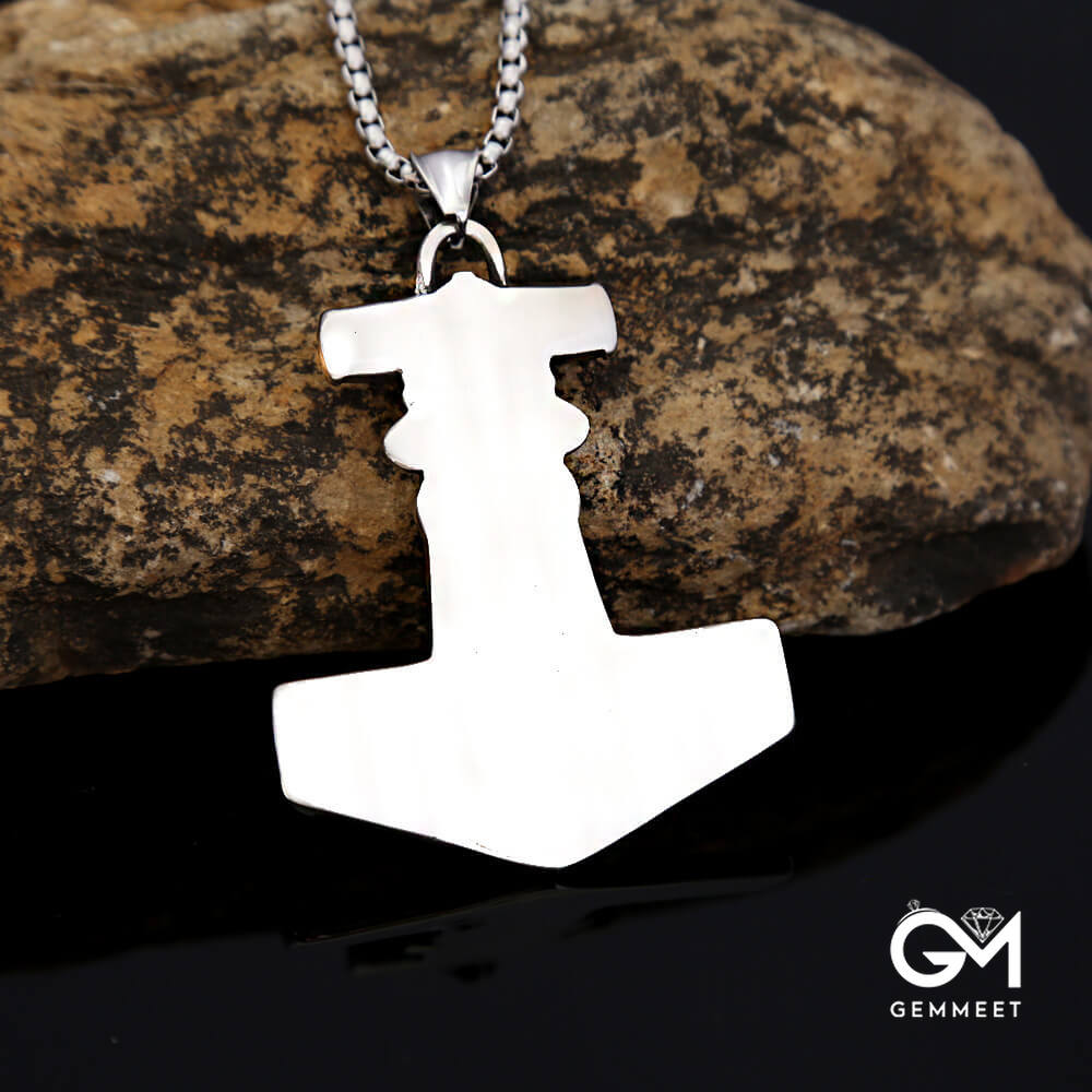 Stainless Steel Thor's Hammer Celtic Viking Warrior Necklace