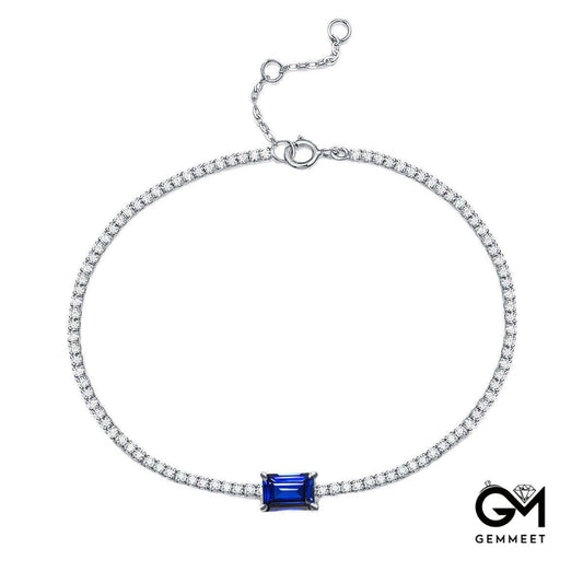 White Gold Square Blue Sapphire Tennis Bracelet