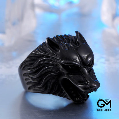 Gold Black Vintage Wolf Head Stainless Steel Ring