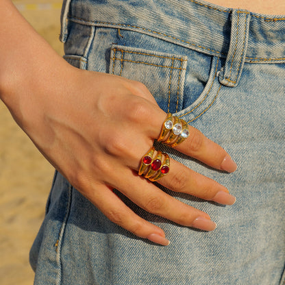 Stainless Steel Three-layer Zircon Ring