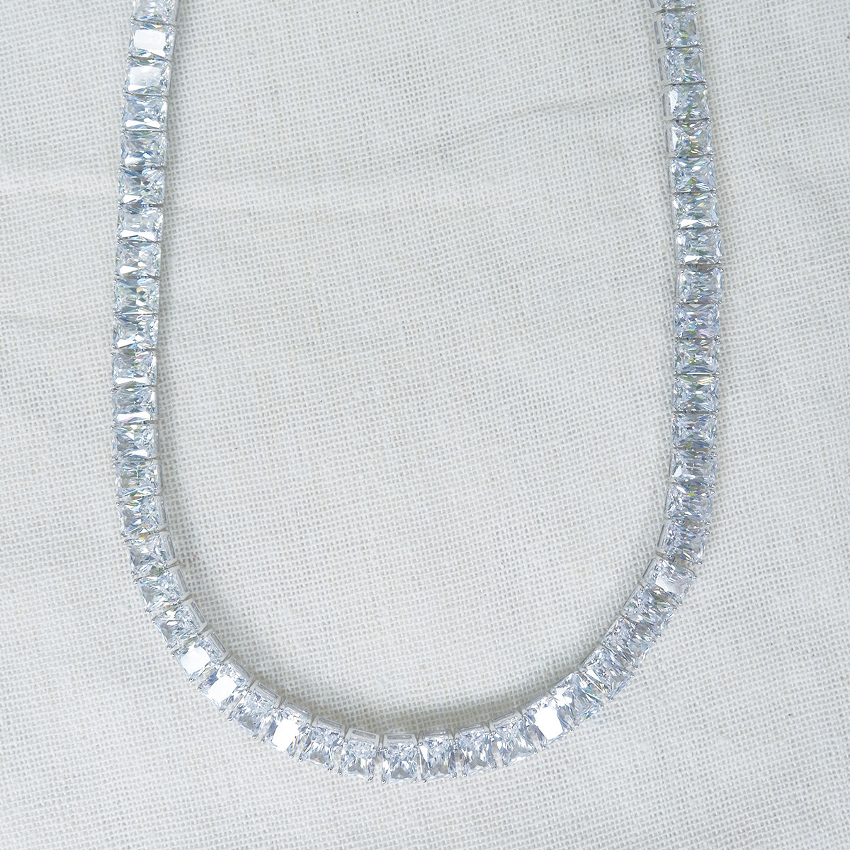 White Gold Tennis Square Shinny Stones Necklace