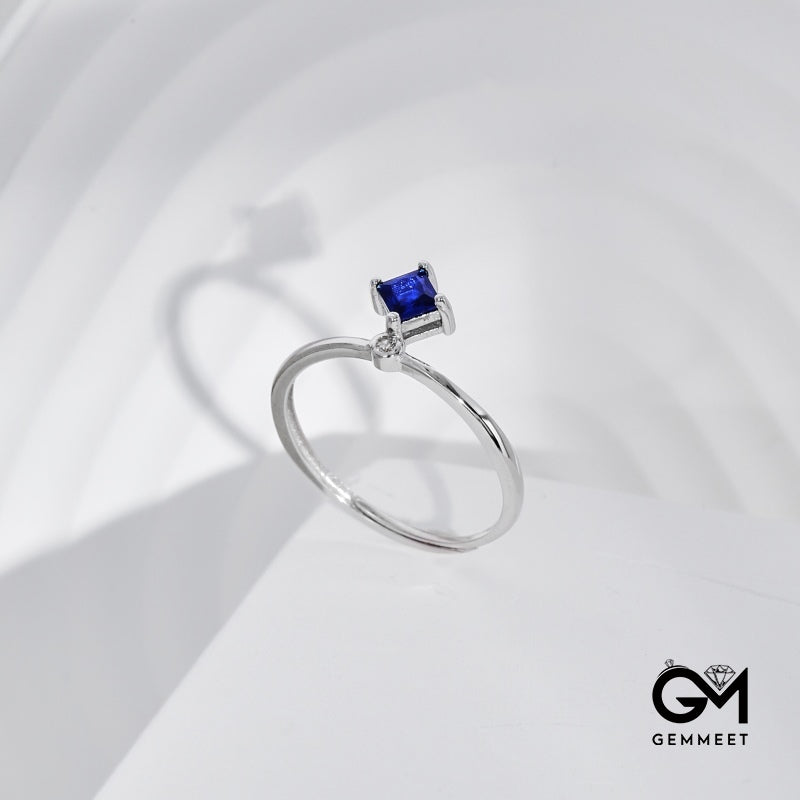 S925 Pure Silver Blue Square Zircon Ring