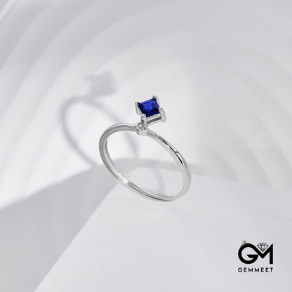 S925 Pure Silver Blue Square Zircon Ring