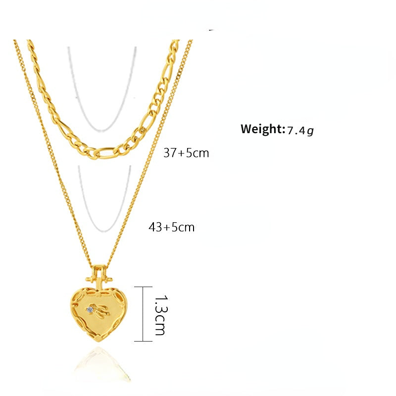 Golden Heart Shape Flower Totem Pendant Necklace