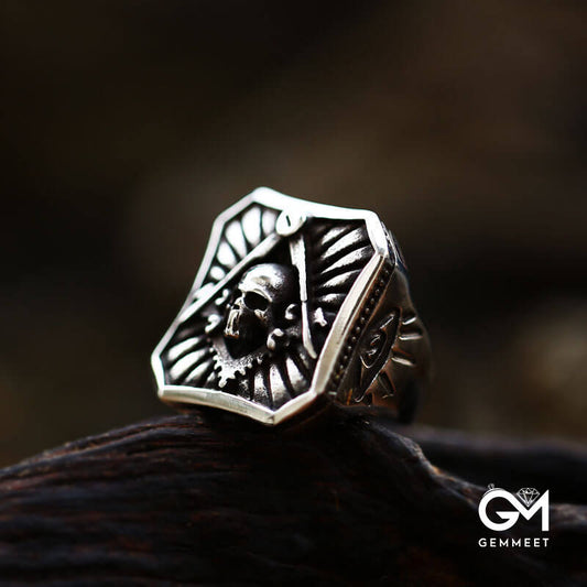 Vintage Masonic Skull Stainless Steel Ring