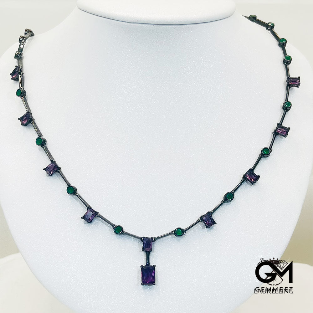 Square Purple Stone Pendant Necklace