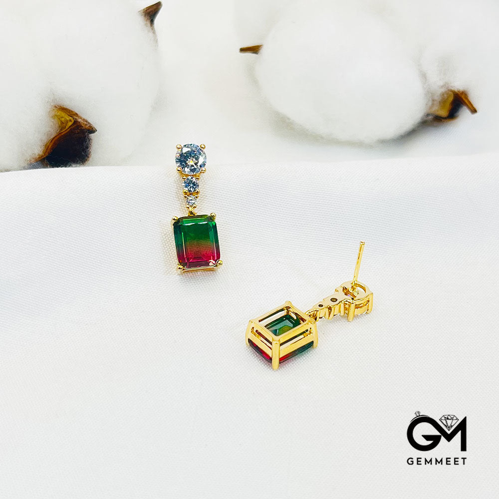 Green-Red Gradient Square Stone Earrings