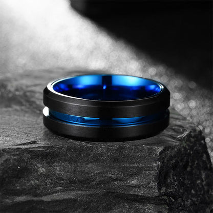 Men's Minimalism Blue Hoop Black Band Ring